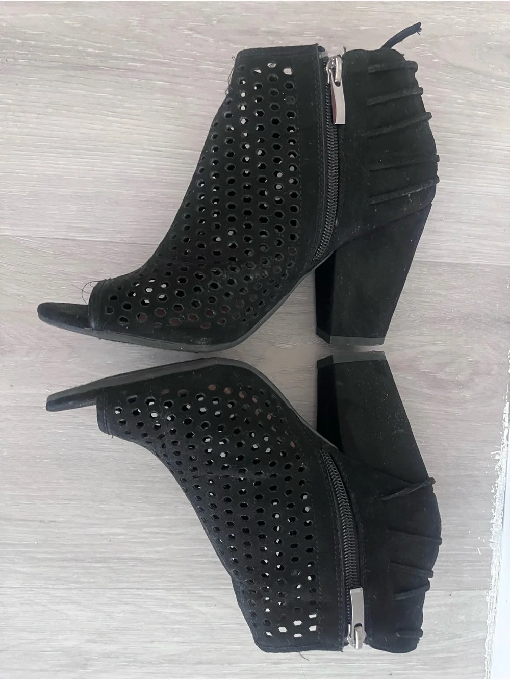 Jessica Cline faux suede peep toe booties